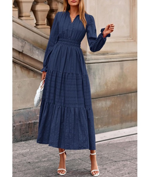 PRETTYGARDEN Women's 2025 Fall Wedding Guest Dresses Long Sleeve V Neck Flowy Elegant Holiday Party Maxi Dress with Pockets