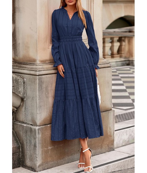 PRETTYGARDEN Women's 2025 Fall Wedding Guest Dresses Long Sleeve V Neck Flowy Elegant Holiday Party Maxi Dress with Pockets