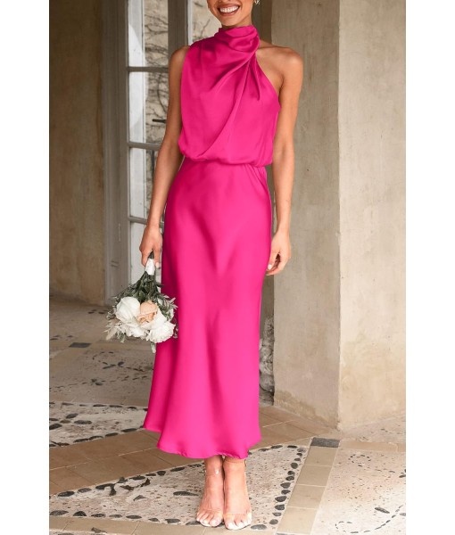 PRETTYGARDEN Women's 2025 Summer Satin Dress Elegant Sleeveless Mock Neck Cocktail Party Maxi Dresses