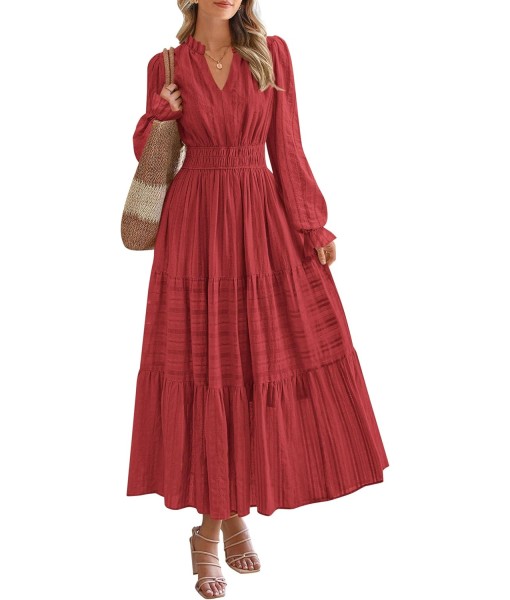 PRETTYGARDEN Women's 2025 Fall Wedding Guest Dresses Long Sleeve V Neck Flowy Elegant Holiday Party Maxi Dress with Pockets