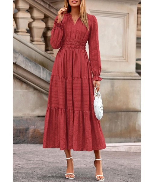 PRETTYGARDEN Women's 2025 Fall Wedding Guest Dresses Long Sleeve V Neck Flowy Elegant Holiday Party Maxi Dress with Pockets