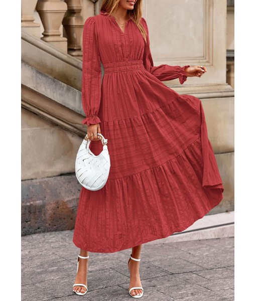 PRETTYGARDEN Women's 2025 Fall Wedding Guest Dresses Long Sleeve V Neck Flowy Elegant Holiday Party Maxi Dress with Pockets
