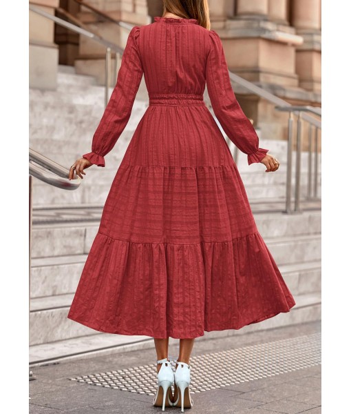 PRETTYGARDEN Women's 2025 Fall Wedding Guest Dresses Long Sleeve V Neck Flowy Elegant Holiday Party Maxi Dress with Pockets