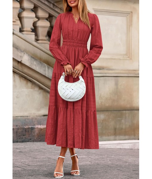 PRETTYGARDEN Women's 2025 Fall Wedding Guest Dresses Long Sleeve V Neck Flowy Elegant Holiday Party Maxi Dress with Pockets