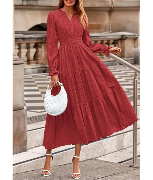 PRETTYGARDEN Women's 2025 Fall Wedding Guest Dresses Long Sleeve V Neck Flowy Elegant Holiday Party Maxi Dress with Pockets