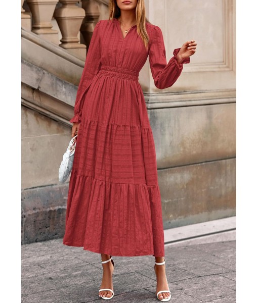 PRETTYGARDEN Women's 2025 Fall Wedding Guest Dresses Long Sleeve V Neck Flowy Elegant Holiday Party Maxi Dress with Pockets