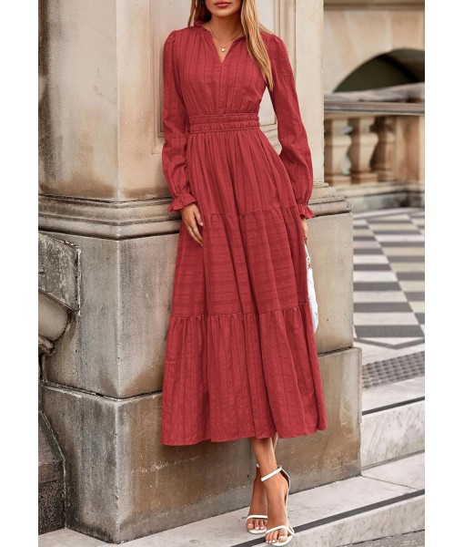 PRETTYGARDEN Women's 2025 Fall Wedding Guest Dresses Long Sleeve V Neck Flowy Elegant Holiday Party Maxi Dress with Pockets