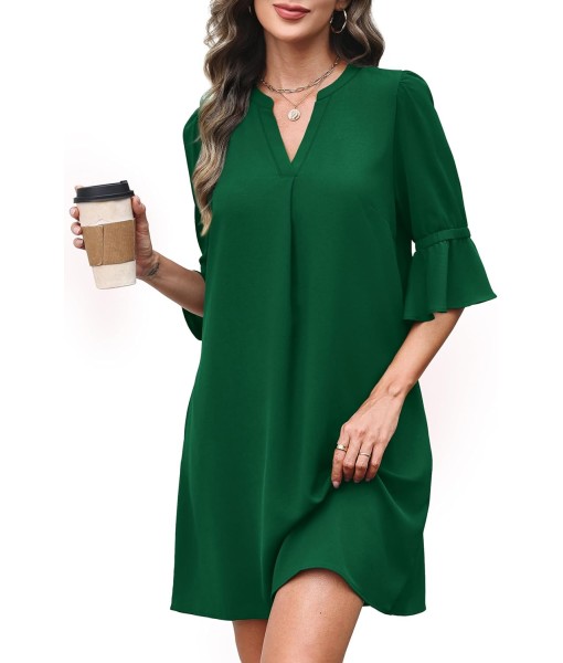 RUMIA Summer Dresses for Women 2025 V Neck Ruffle Short Sleeve Loose Casual Dress with Pockets