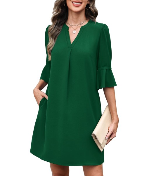 RUMIA Summer Dresses for Women 2025 V Neck Ruffle Short Sleeve Loose Casual Dress with Pockets