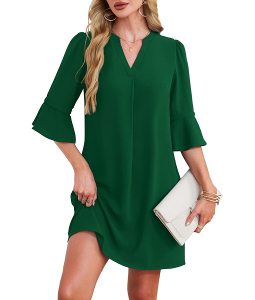 RUMIA Summer Dresses for Women 2025 V Neck Ruffle Short Sleeve Loose Casual Dress with Pockets