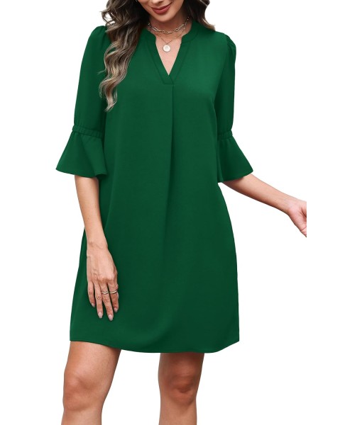 RUMIA Summer Dresses for Women 2025 V Neck Ruffle Short Sleeve Loose Casual Dress with Pockets