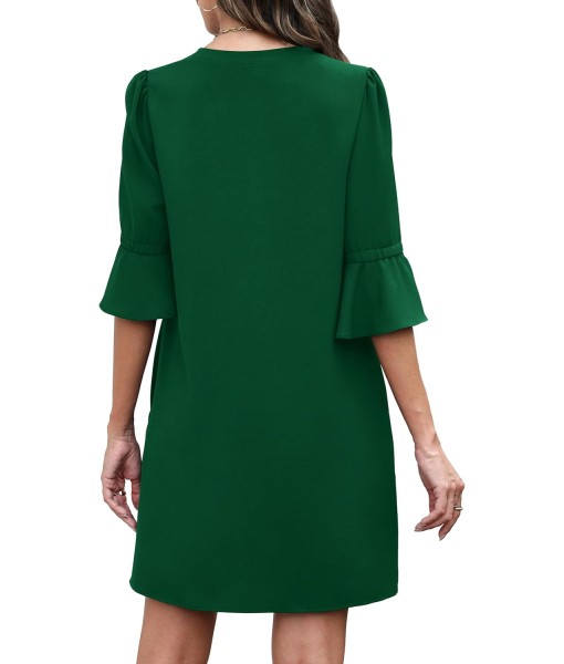 RUMIA Summer Dresses for Women 2025 V Neck Ruffle Short Sleeve Loose Casual Dress with Pockets