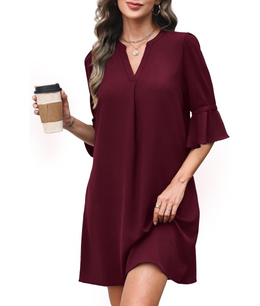 RUMIA Summer Dresses for Women 2025 V Neck Ruffle Short Sleeve Loose Casual Dress with Pockets