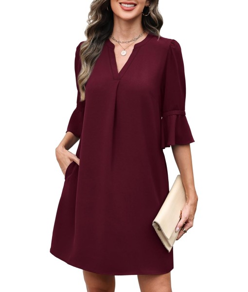 RUMIA Summer Dresses for Women 2025 V Neck Ruffle Short Sleeve Loose Casual Dress with Pockets