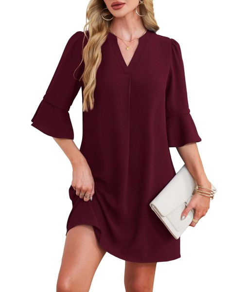 RUMIA Summer Dresses for Women 2025 V Neck Ruffle Short Sleeve Loose Casual Dress with Pockets
