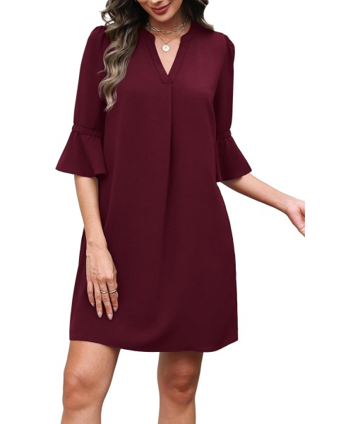 RUMIA Summer Dresses for Women 2025 V Neck Ruffle Short Sleeve Loose Casual Dress with Pockets
