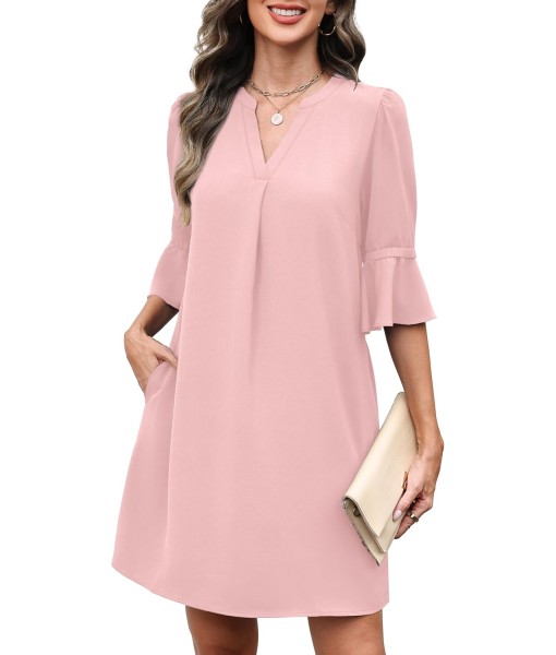 RUMIA Summer Dresses for Women 2025 V Neck Ruffle Short Sleeve Loose Casual Dress with Pockets