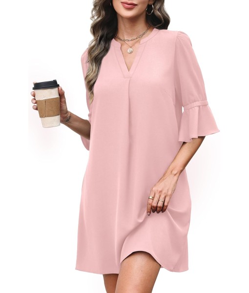 RUMIA Summer Dresses for Women 2025 V Neck Ruffle Short Sleeve Loose Casual Dress with Pockets