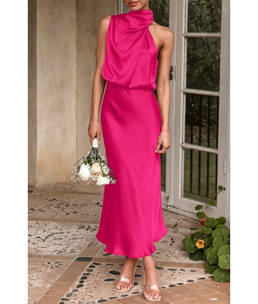 PRETTYGARDEN Women's 2025 Summer Satin Dress Elegant Sleeveless Mock Neck Cocktail Party Maxi Dresses