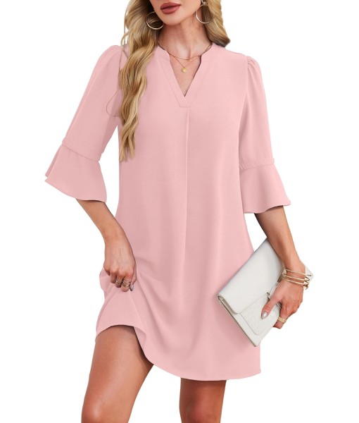 RUMIA Summer Dresses for Women 2025 V Neck Ruffle Short Sleeve Loose Casual Dress with Pockets