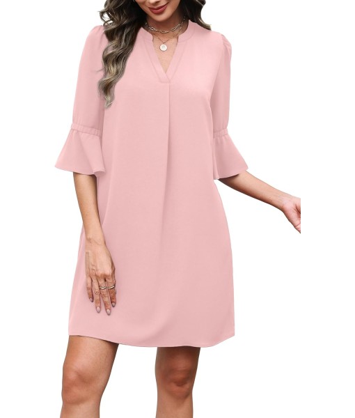RUMIA Summer Dresses for Women 2025 V Neck Ruffle Short Sleeve Loose Casual Dress with Pockets