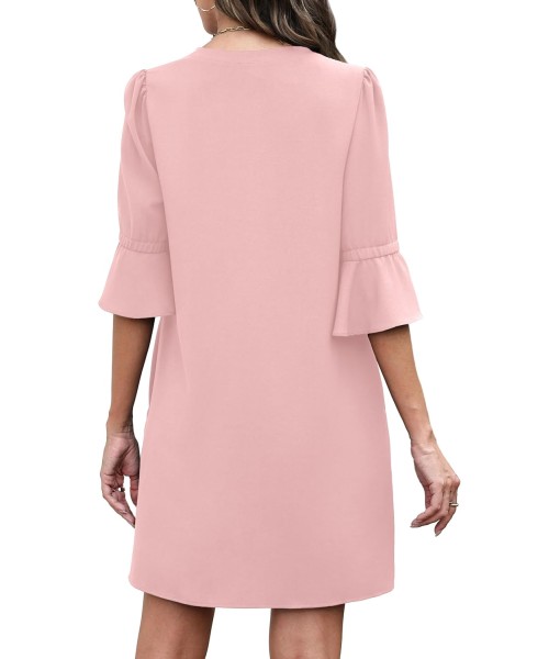 RUMIA Summer Dresses for Women 2025 V Neck Ruffle Short Sleeve Loose Casual Dress with Pockets