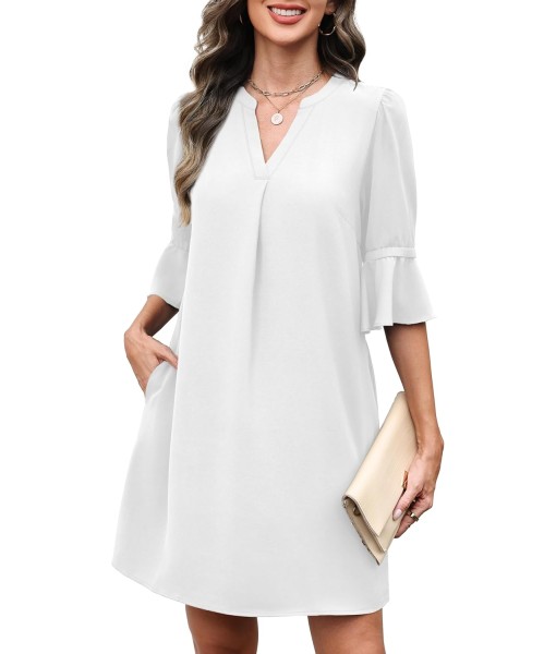 RUMIA Summer Dresses for Women 2025 V Neck Ruffle Short Sleeve Loose Casual Dress with Pockets