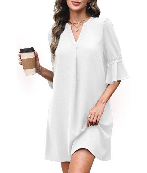 RUMIA Summer Dresses for Women 2025 V Neck Ruffle Short Sleeve Loose Casual Dress with Pockets