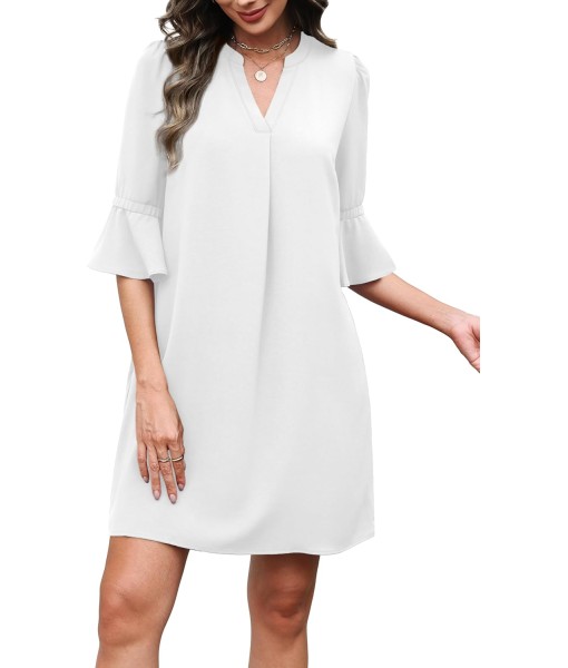 RUMIA Summer Dresses for Women 2025 V Neck Ruffle Short Sleeve Loose Casual Dress with Pockets