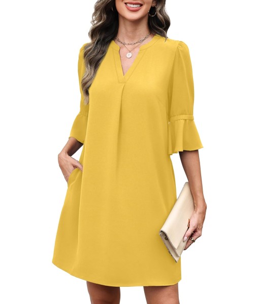 RUMIA Summer Dresses for Women 2025 V Neck Ruffle Short Sleeve Loose Casual Dress with Pockets