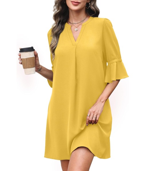 RUMIA Summer Dresses for Women 2025 V Neck Ruffle Short Sleeve Loose Casual Dress with Pockets