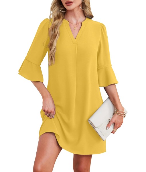 RUMIA Summer Dresses for Women 2025 V Neck Ruffle Short Sleeve Loose Casual Dress with Pockets