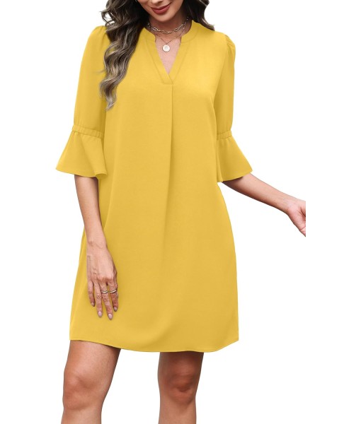 RUMIA Summer Dresses for Women 2025 V Neck Ruffle Short Sleeve Loose Casual Dress with Pockets