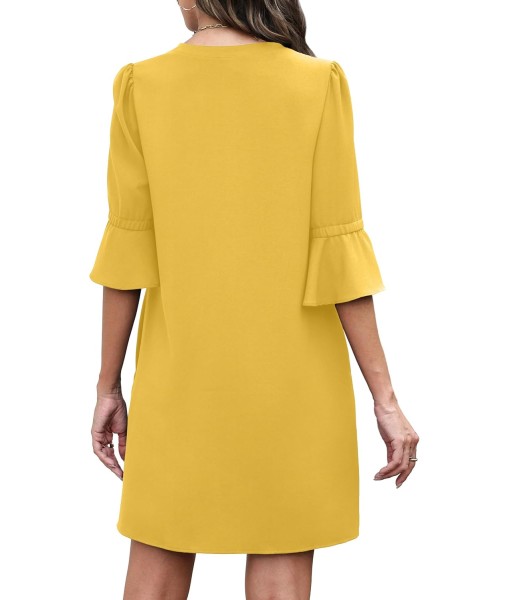 RUMIA Summer Dresses for Women 2025 V Neck Ruffle Short Sleeve Loose Casual Dress with Pockets