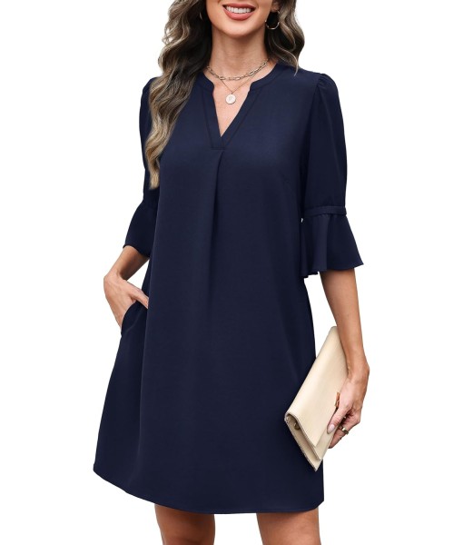 RUMIA Summer Dresses for Women 2025 V Neck Ruffle Short Sleeve Loose Casual Dress with Pockets