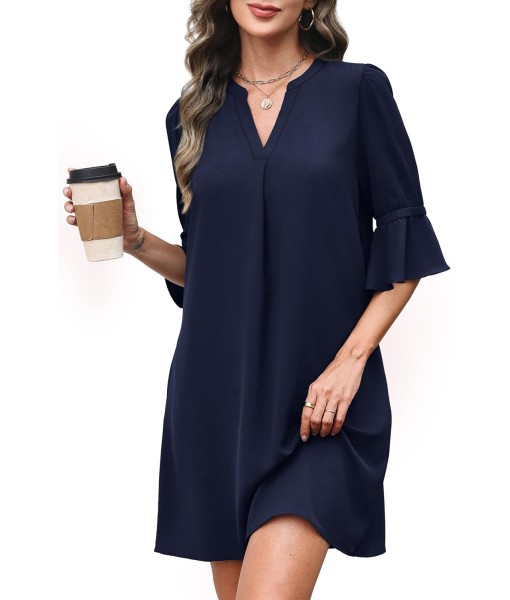 RUMIA Summer Dresses for Women 2025 V Neck Ruffle Short Sleeve Loose Casual Dress with Pockets