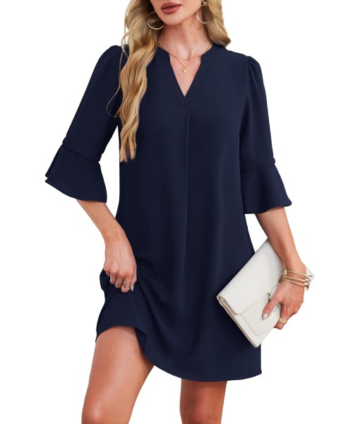 RUMIA Summer Dresses for Women 2025 V Neck Ruffle Short Sleeve Loose Casual Dress with Pockets