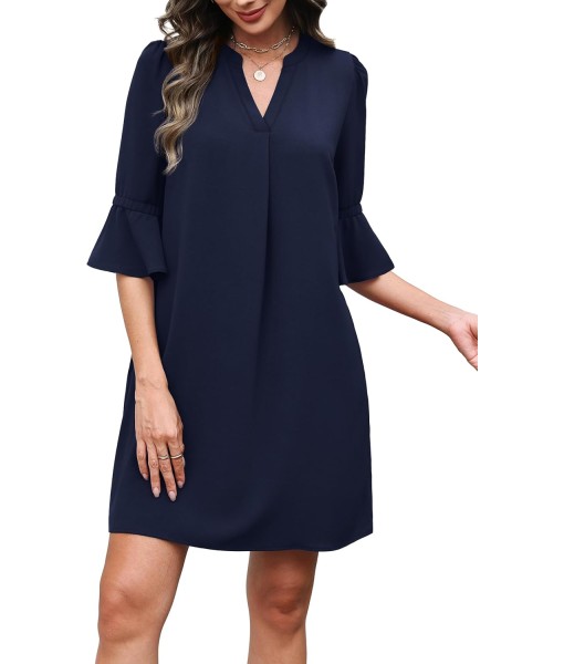 RUMIA Summer Dresses for Women 2025 V Neck Ruffle Short Sleeve Loose Casual Dress with Pockets