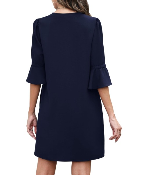 RUMIA Summer Dresses for Women 2025 V Neck Ruffle Short Sleeve Loose Casual Dress with Pockets
