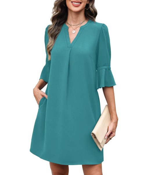 RUMIA Summer Dresses for Women 2025 V Neck Ruffle Short Sleeve Loose Casual Dress with Pockets