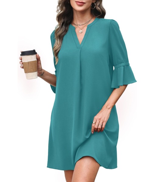 RUMIA Summer Dresses for Women 2025 V Neck Ruffle Short Sleeve Loose Casual Dress with Pockets
