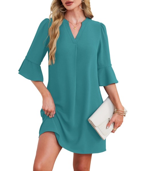 RUMIA Summer Dresses for Women 2025 V Neck Ruffle Short Sleeve Loose Casual Dress with Pockets