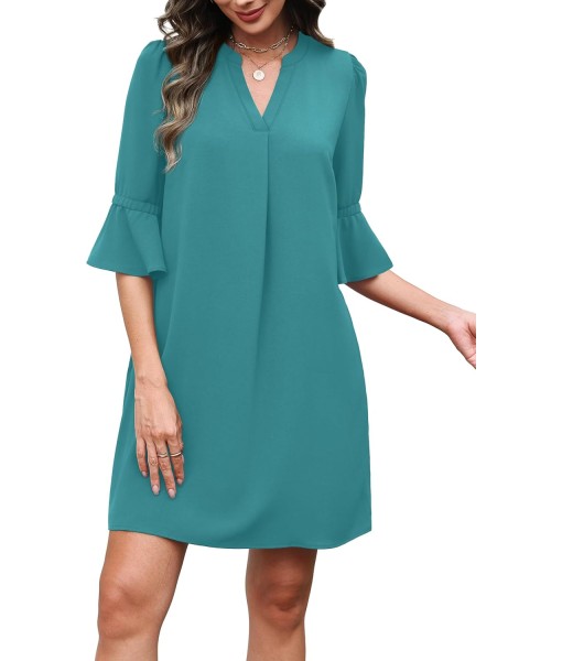 RUMIA Summer Dresses for Women 2025 V Neck Ruffle Short Sleeve Loose Casual Dress with Pockets