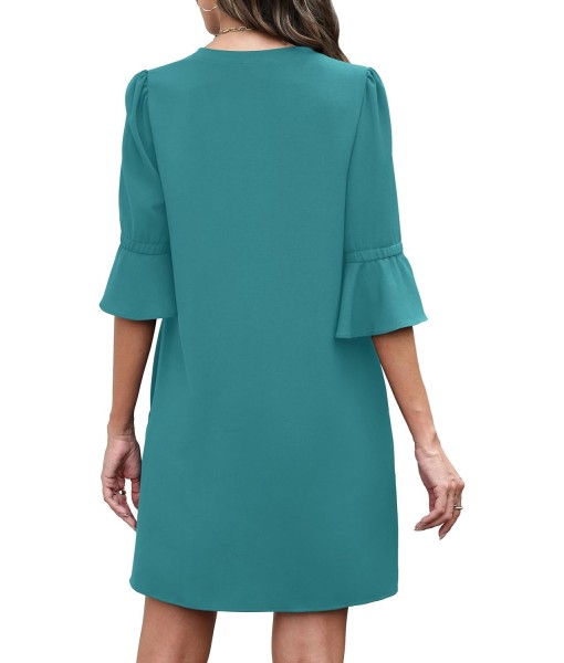 RUMIA Summer Dresses for Women 2025 V Neck Ruffle Short Sleeve Loose Casual Dress with Pockets