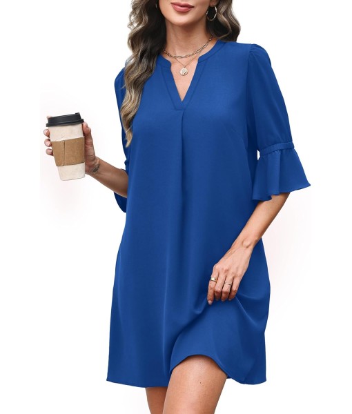RUMIA Summer Dresses for Women 2025 V Neck Ruffle Short Sleeve Loose Casual Dress with Pockets