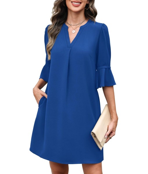 RUMIA Summer Dresses for Women 2025 V Neck Ruffle Short Sleeve Loose Casual Dress with Pockets