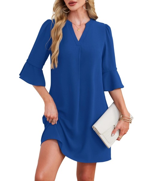 RUMIA Summer Dresses for Women 2025 V Neck Ruffle Short Sleeve Loose Casual Dress with Pockets
