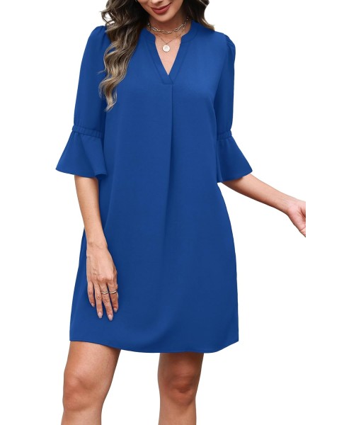 RUMIA Summer Dresses for Women 2025 V Neck Ruffle Short Sleeve Loose Casual Dress with Pockets