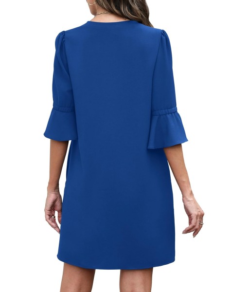 RUMIA Summer Dresses for Women 2025 V Neck Ruffle Short Sleeve Loose Casual Dress with Pockets