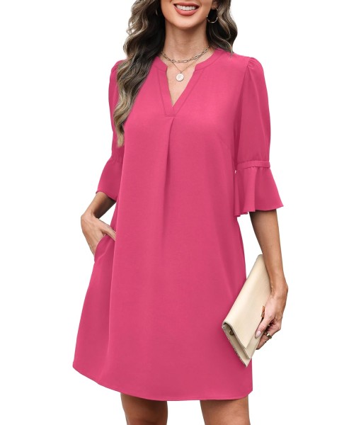 RUMIA Summer Dresses for Women 2025 V Neck Ruffle Short Sleeve Loose Casual Dress with Pockets